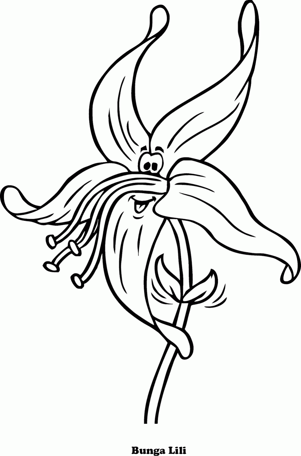 Mewarnai Gambar Bunga Bakung (Lily) Versi Kartun - Contoh Anak PAUD