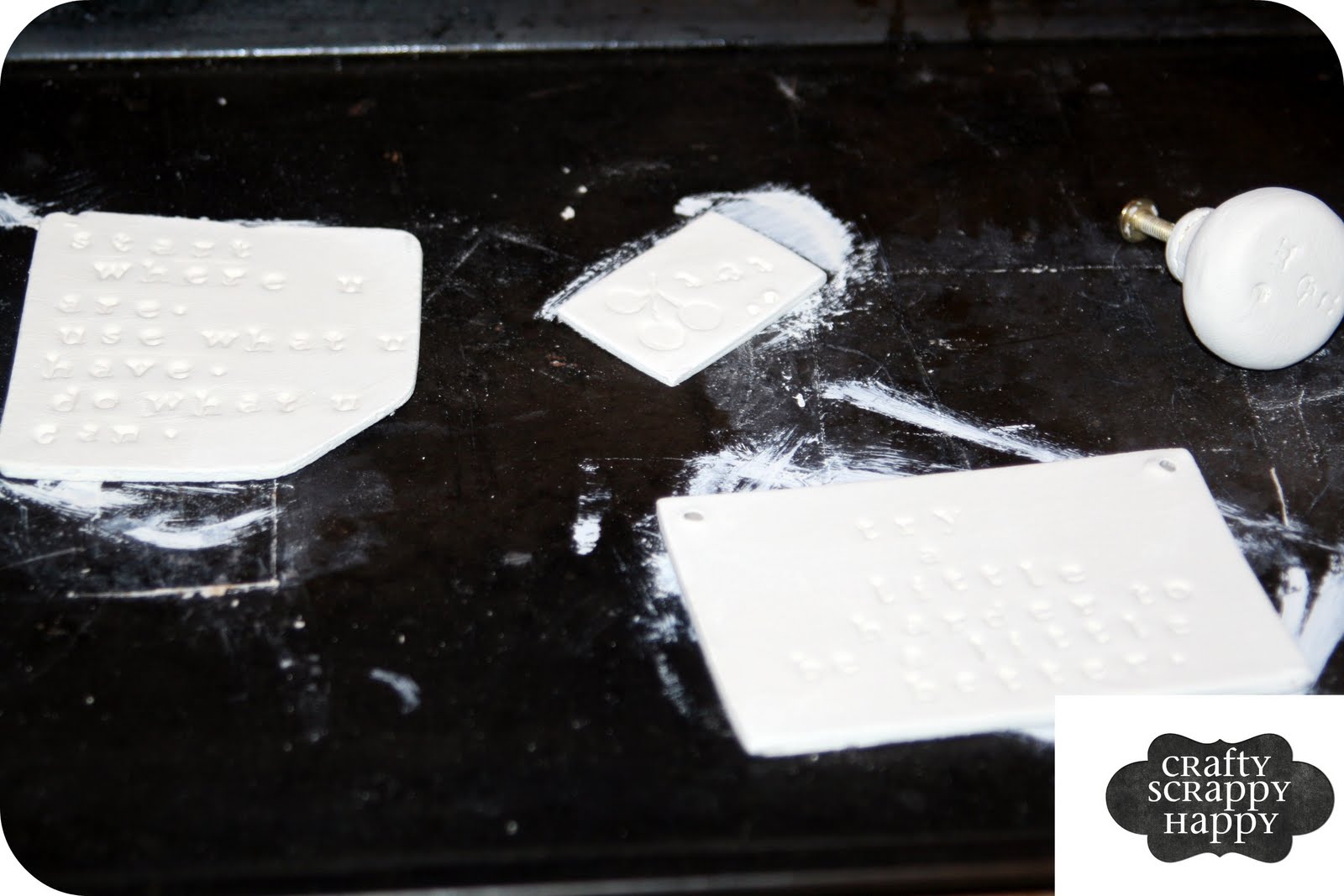 Crafty, Scrappy, Happy Make your own knobs for your furniture.