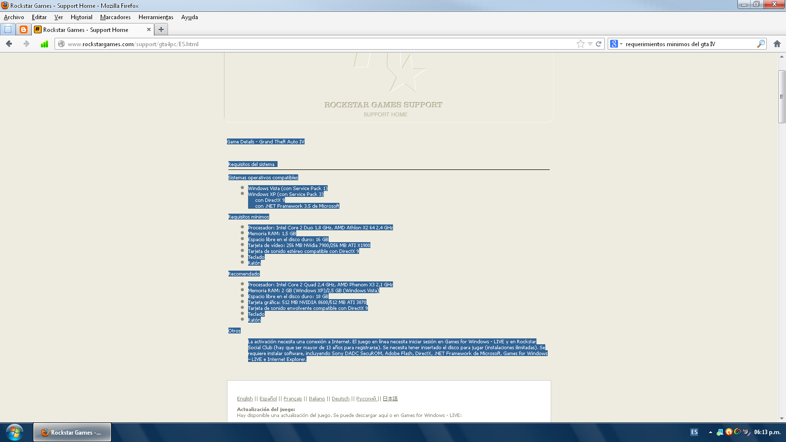 Requerimientos minimos para GTA IV Oficial