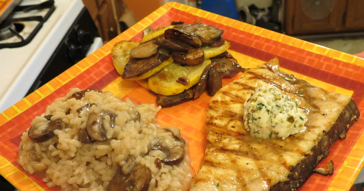 Swine Dining Grilled Swordfish Steaks with Basil Caper Butter