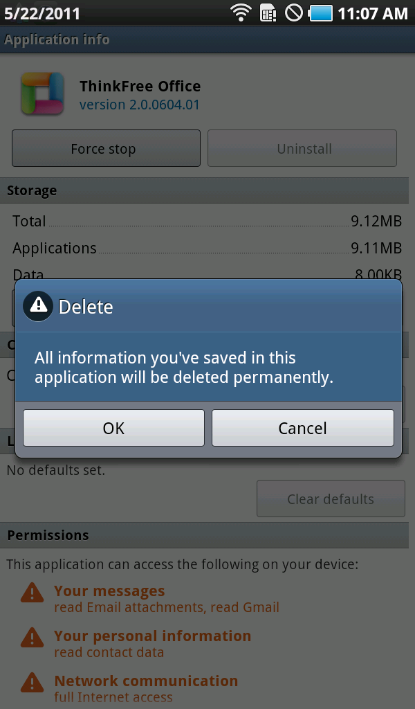 thinkfree office app delete
