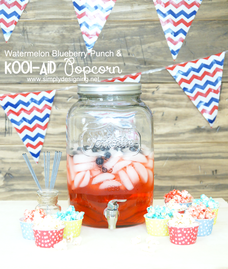 Kool-Aid Candied Popcorn + Watermelon Blueberry Punch | A fun, tasty and colorful twist on caramel popcorn! This is super simple to make too! Must pin for later! | #popcorn #recipe #punch #drinks #koolaid #kooloff #shop