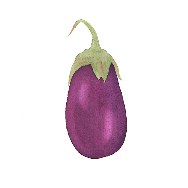 watercolor eggplant, vegetable watercolor, Anne Butera, My Giant Strawberry
