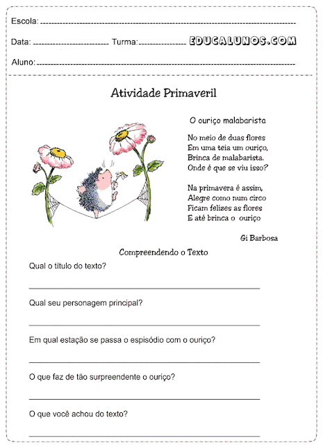 Atividades sobre compreensão do texto