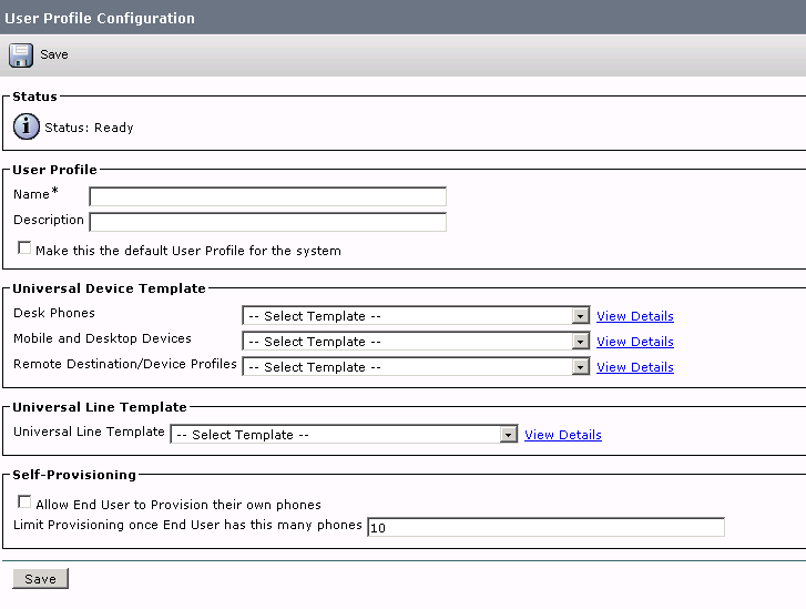 Cisco CUCM Self Provisioning, Feature Groups, User Device Templates