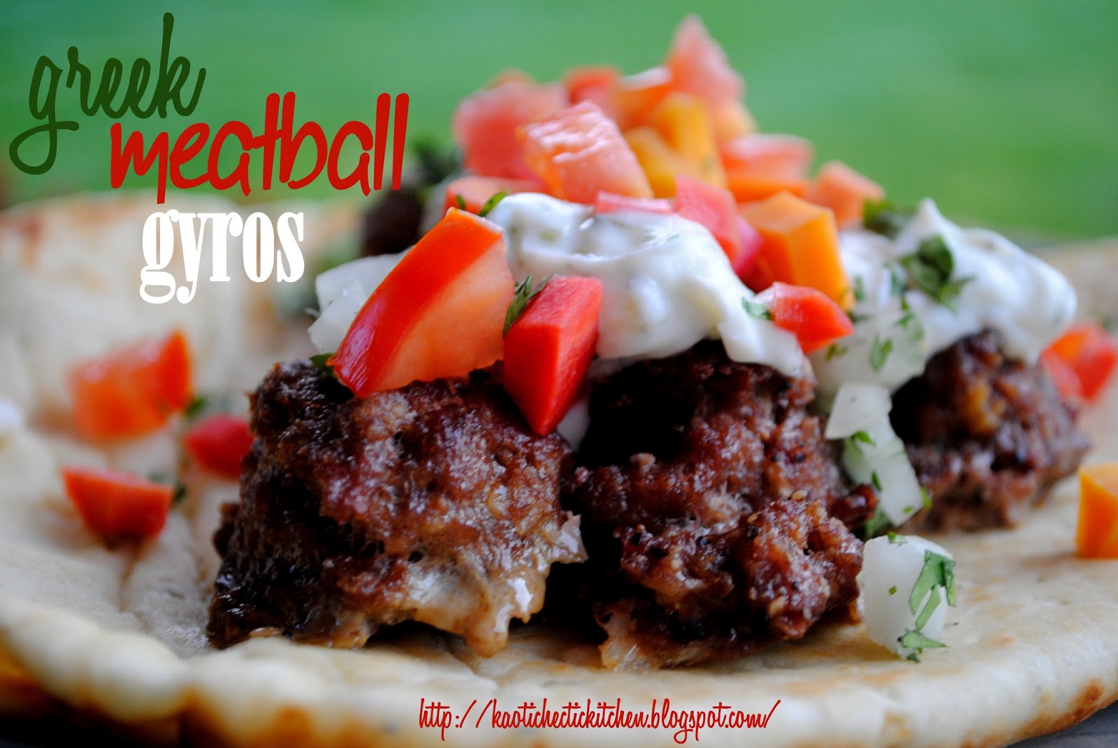 greek meatball gyro w/ spicy pickled veggies and cool cucumber sauce..