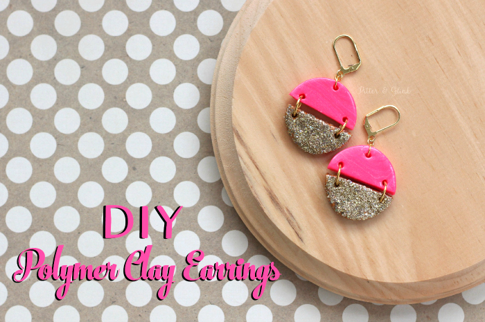 Pink and gold heart polymer clay earrings