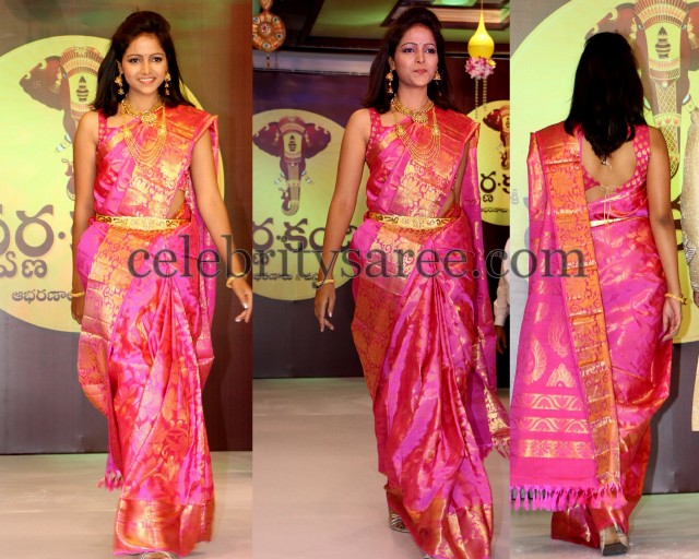 Pink Wedding Saree with Heavy Blouse