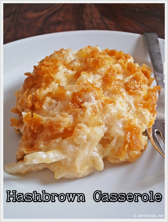 Jam Hands Cheesy Hashbrown Casserole with Corn Flake Topping