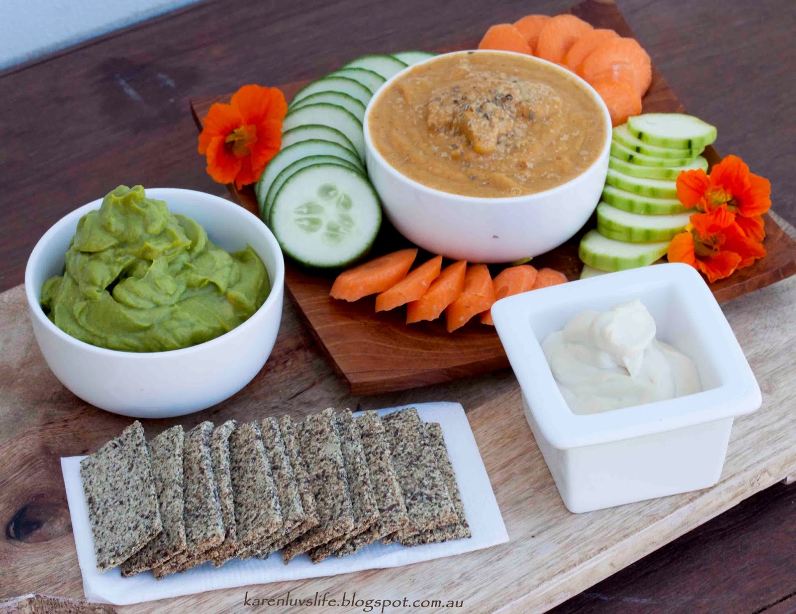 KARENLUVSLIFE Low Fat Cheesy Veggie dip for a sharing plate raw vegan