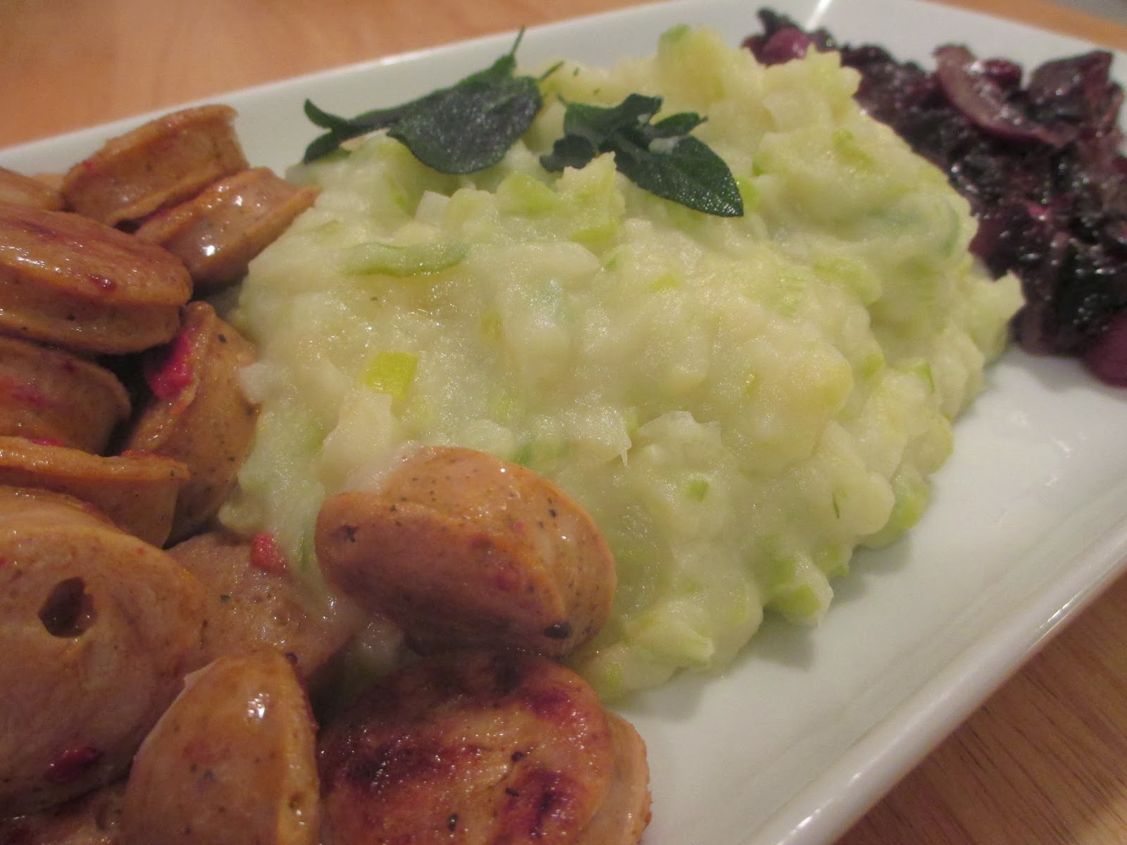 Sausages with Pan Cooked Chutney & Leek Mash