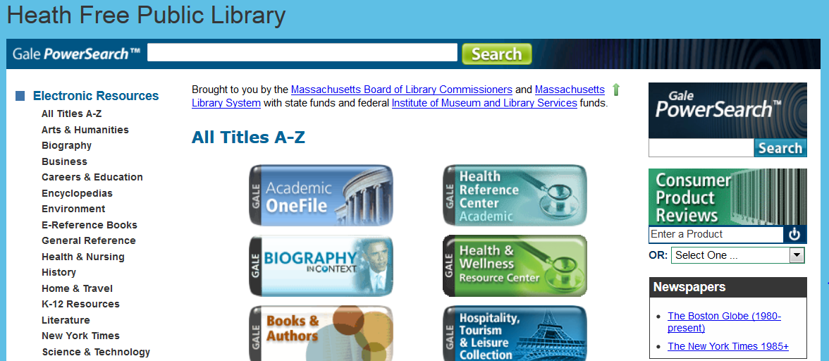 Heath Free Public Library Online Resources