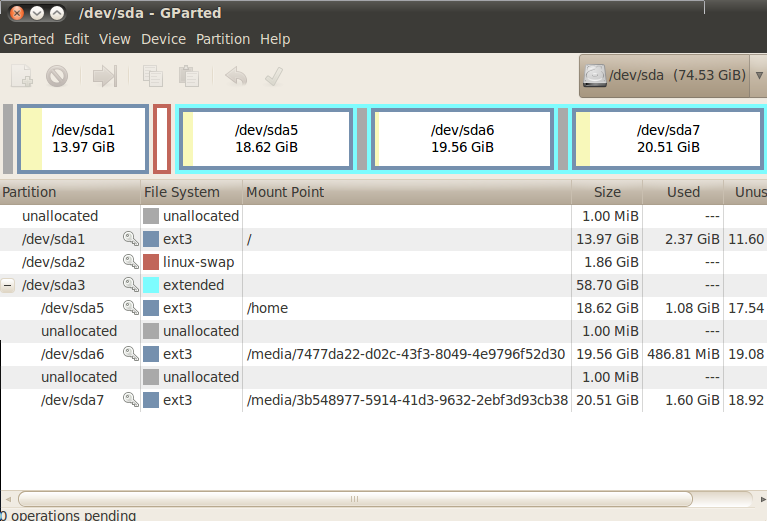 Unallocated space on harddisk, partitioning on Linux Net Gator