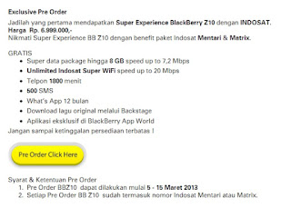 Harga BlackBerry Z10 Versi Indosat
