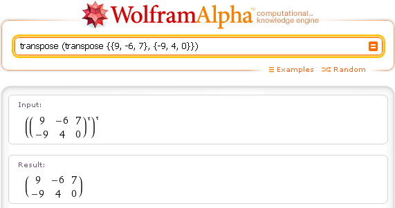 Wolfram|Alpha по-русски. Транспонированная матрица.