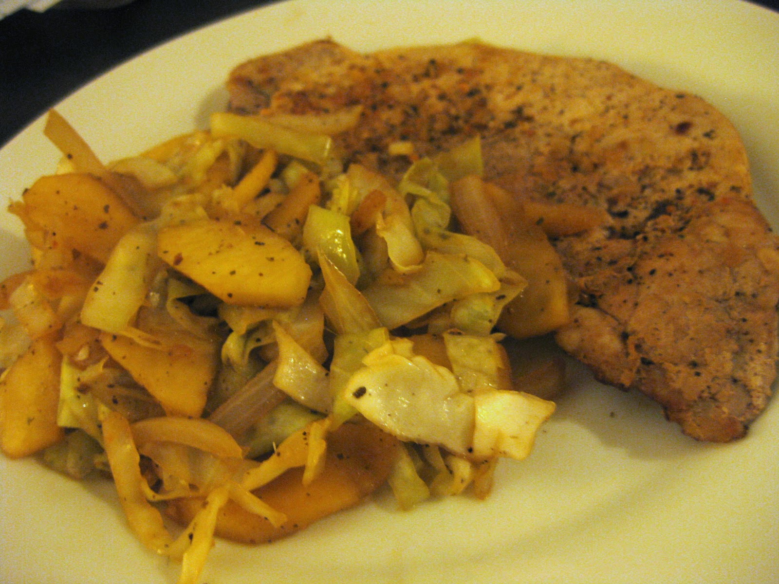 Chow Bella OneSkillet Pork Chop Dinner with Sauteed Cabbage, Apples