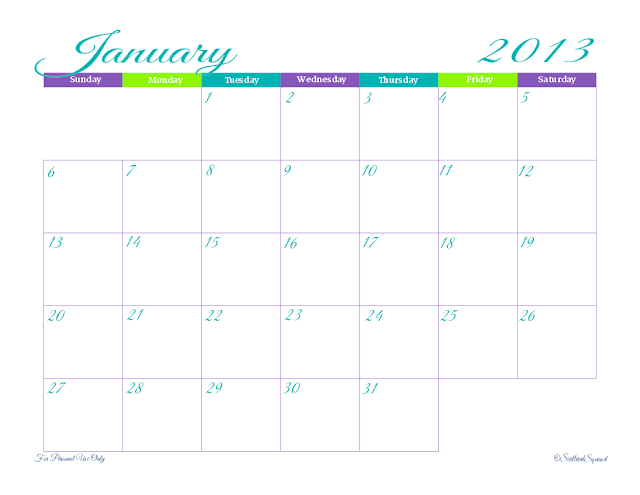 free printable, 2013 calendar, monthly planner
