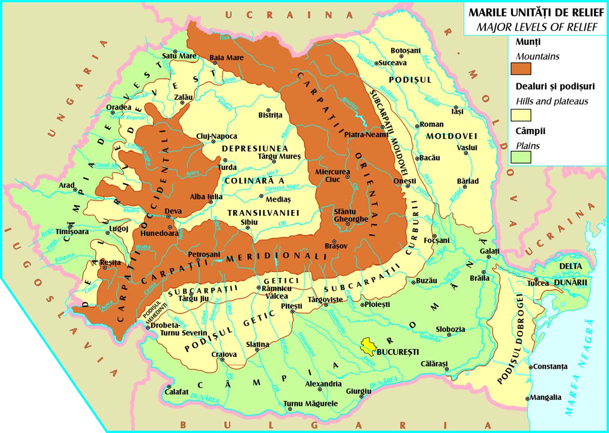 Harta Romaniei Cu Munti Podisuri Si Campii