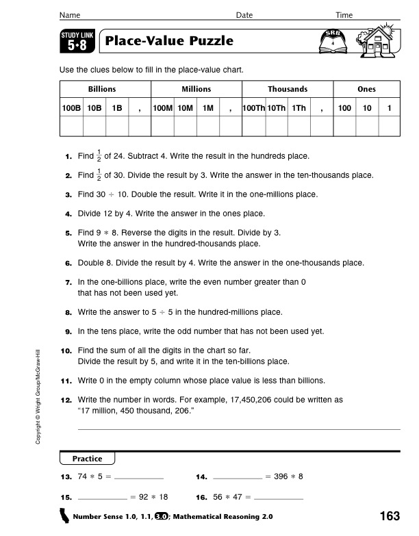 Homework 2012-2013: January 16h - Place Value Puzzle