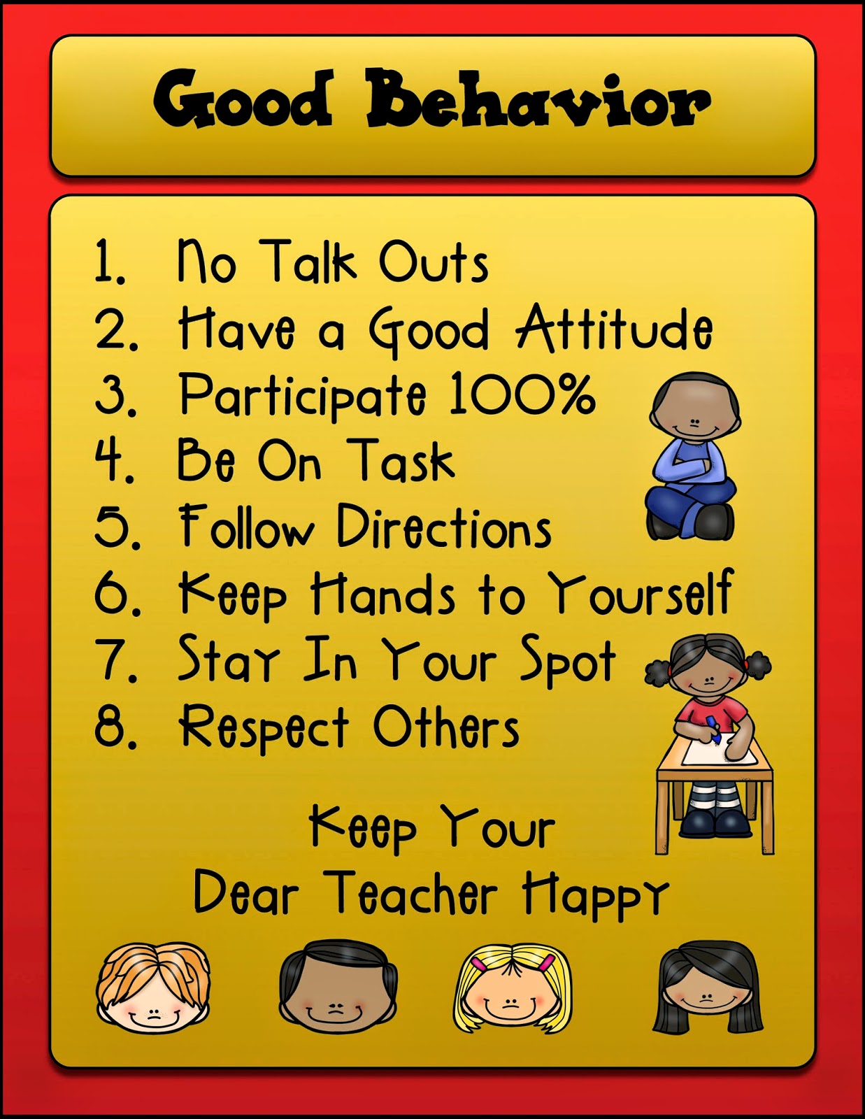 appropriate classroom behavior List of good and bad behaviors to be aware of distracting classroom if i didn't have basic guidelines for appropriate behavior in my head to use as. appropriate classroom behavior List of good and bad behaviors to be aware of distracting classroom if i didn't have basic guidelines for appropriate behavior in my head to use as.