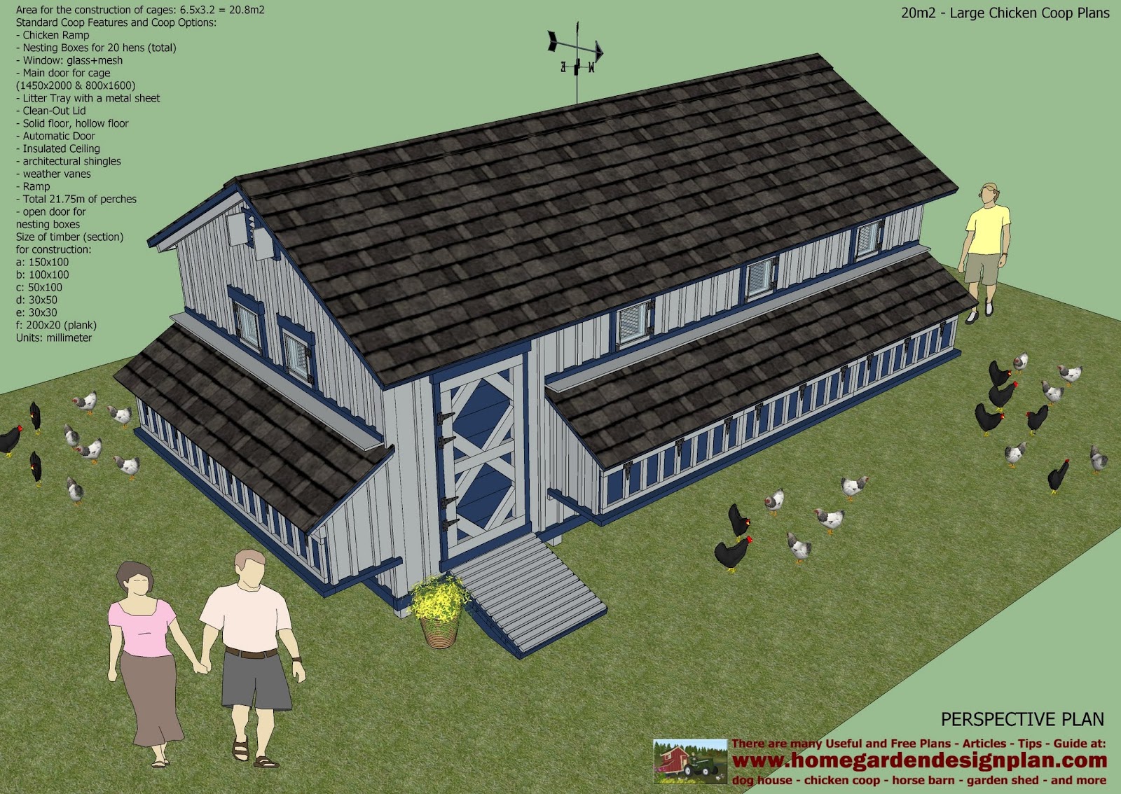 garden plans: L310 - Large chicken coop plans - Chicken coop design 