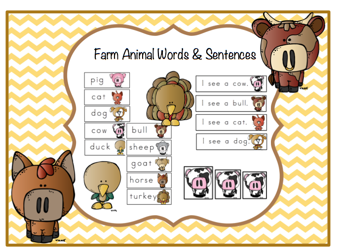 Farm Animals Words & Sentences ~ Preschool Printables