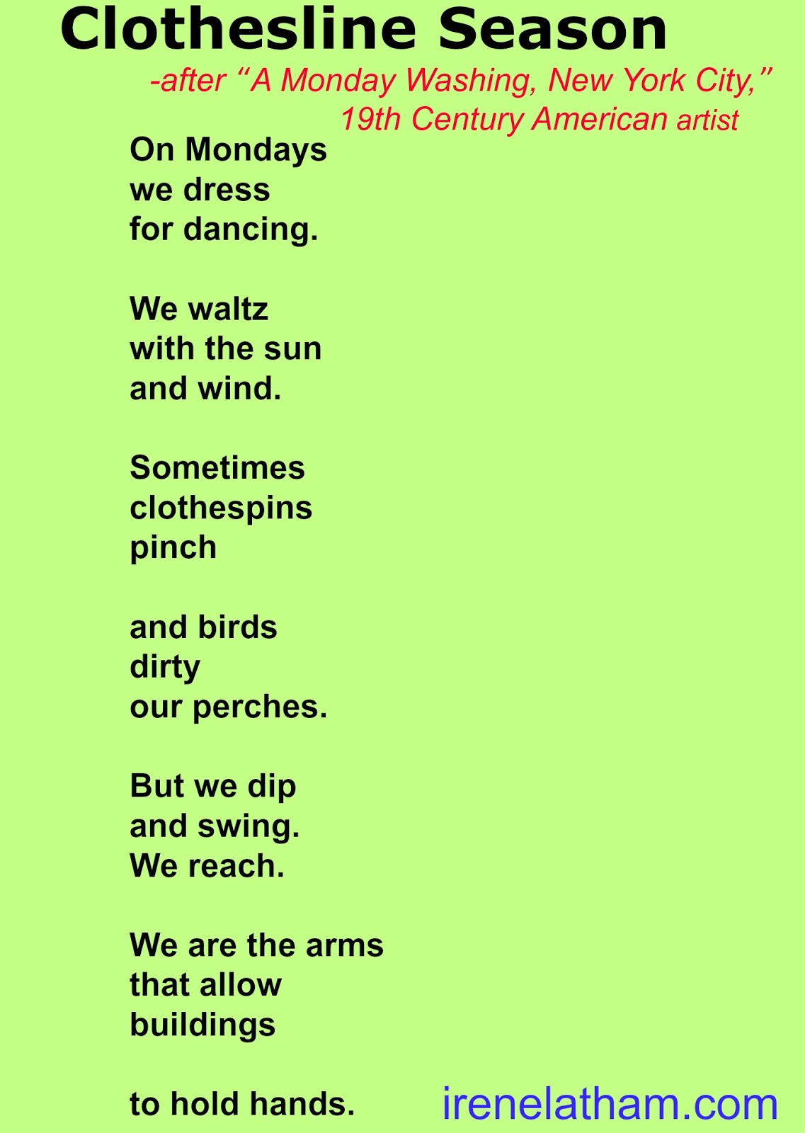 Live Your Poem... ARTSPEAK! Poem 13 "Clothesline Season"