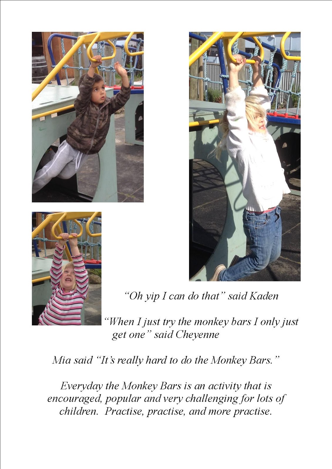 Bream Bay Kindergarten The importance of the Monkey Bars for Physical