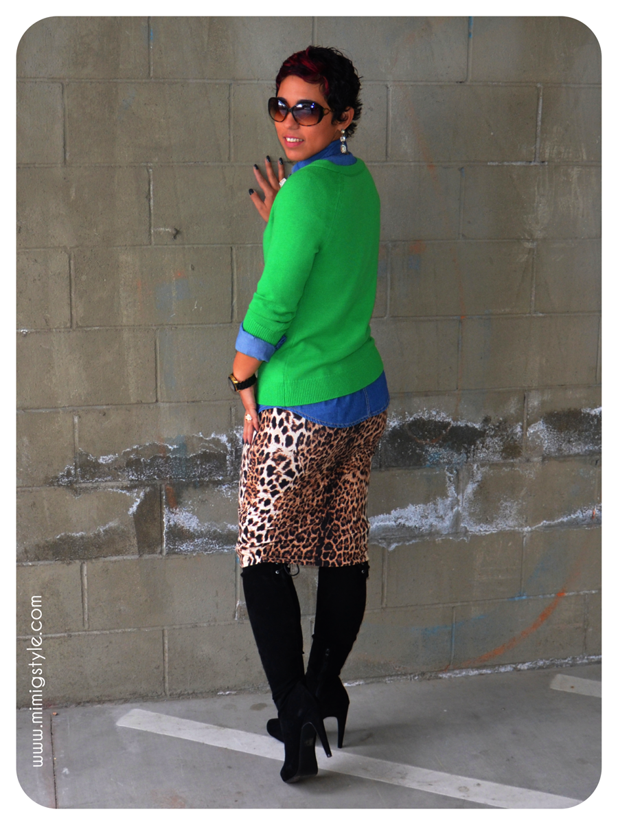 OOTD: Leopard Pencil Skirt + Denim & Green + Faux Fur ... OOTD: Leopard Pencil Skirt + Denim & Green + Faux Fur ...