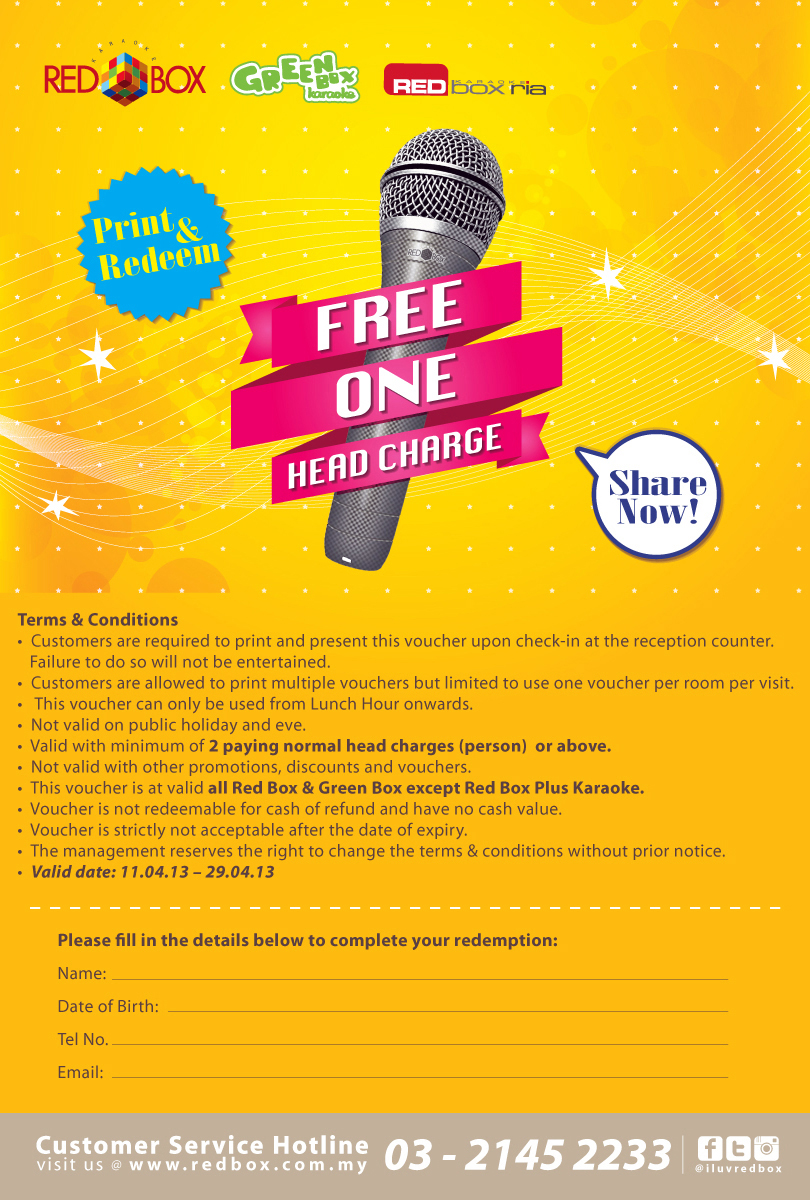 Malaysia Free Sample Giveaway Red Box Free One Head Charge (Print
