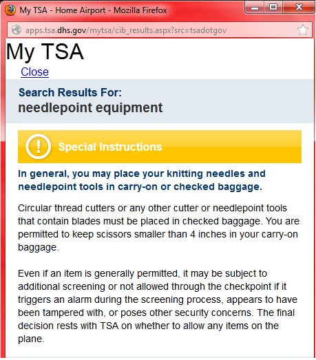 This picture is a screen shot of the TSA regulations as of 9/5/12 which