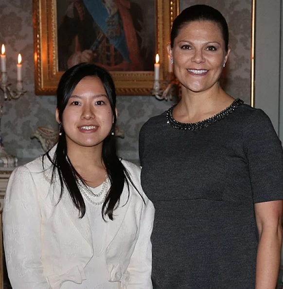 Crown Princess Victoria of Sweden met with Princess Ayako of Takamado at the Royal palace in Stockholm