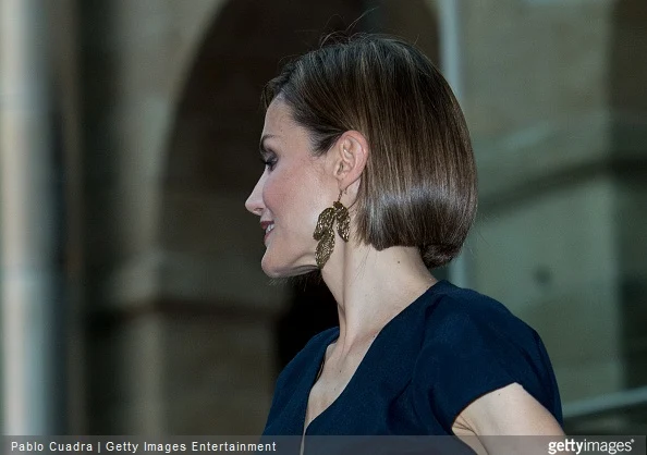 Queen Letizia of Spain, earring detail, attends the 'Barco de Vapor' and 'Gran Angular' awards ceremony