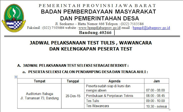 Jadwal Seleksi Pendamping Desa & Tenaga Ahli Provinsi Jawa Barat