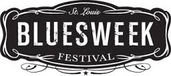 black and white sign with St. Louis Bluesweek Festival written in it