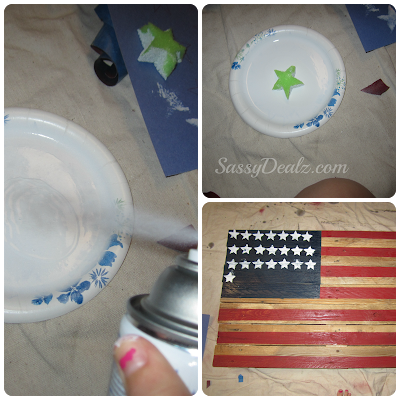 spray paint with the star sponge to make american flag stars