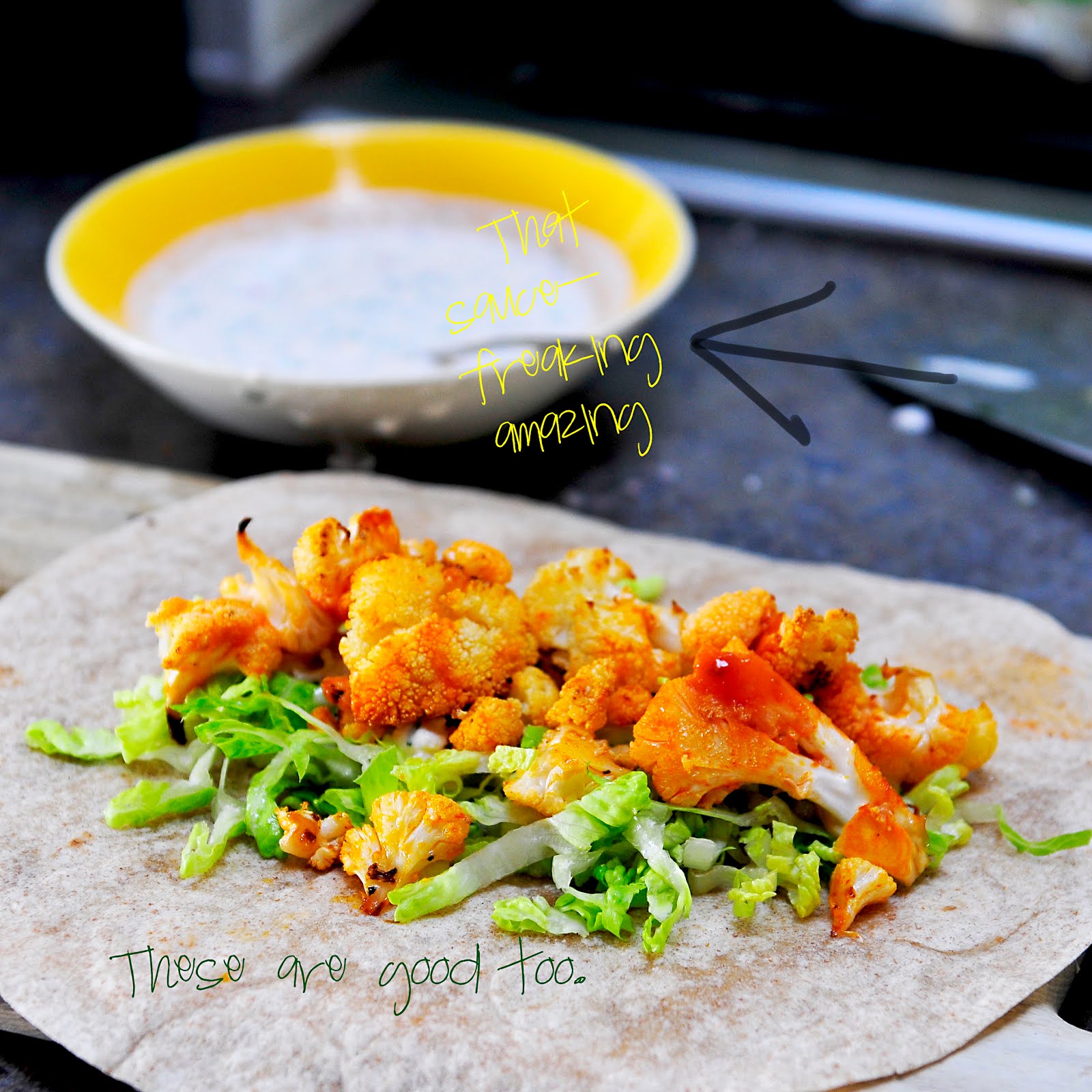 Simply Gourmet Buffalo Cauliflower Wraps with a Surprise Sauce dairyfree