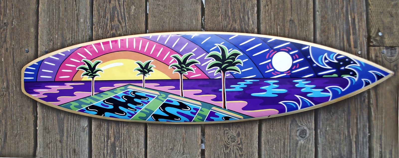 TRUNKS ART delivers custom surfboard art to Marks Silver Strand Beach House...