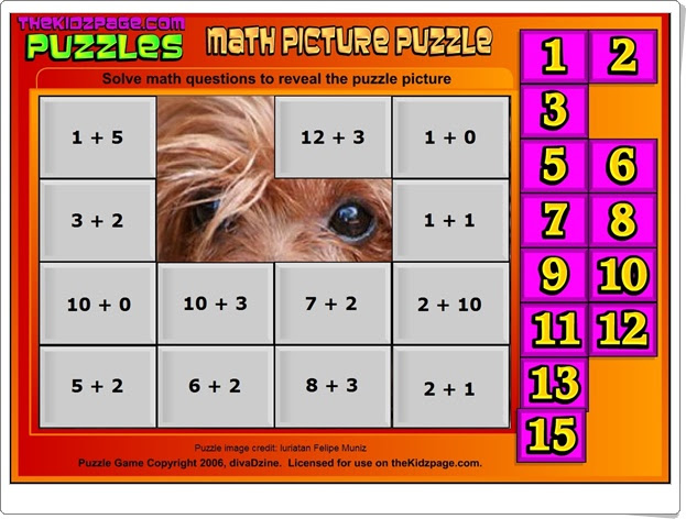 http://www.thekidzpage.com/learninggames/math_picture_puzzles/addition-to16-dog.swf