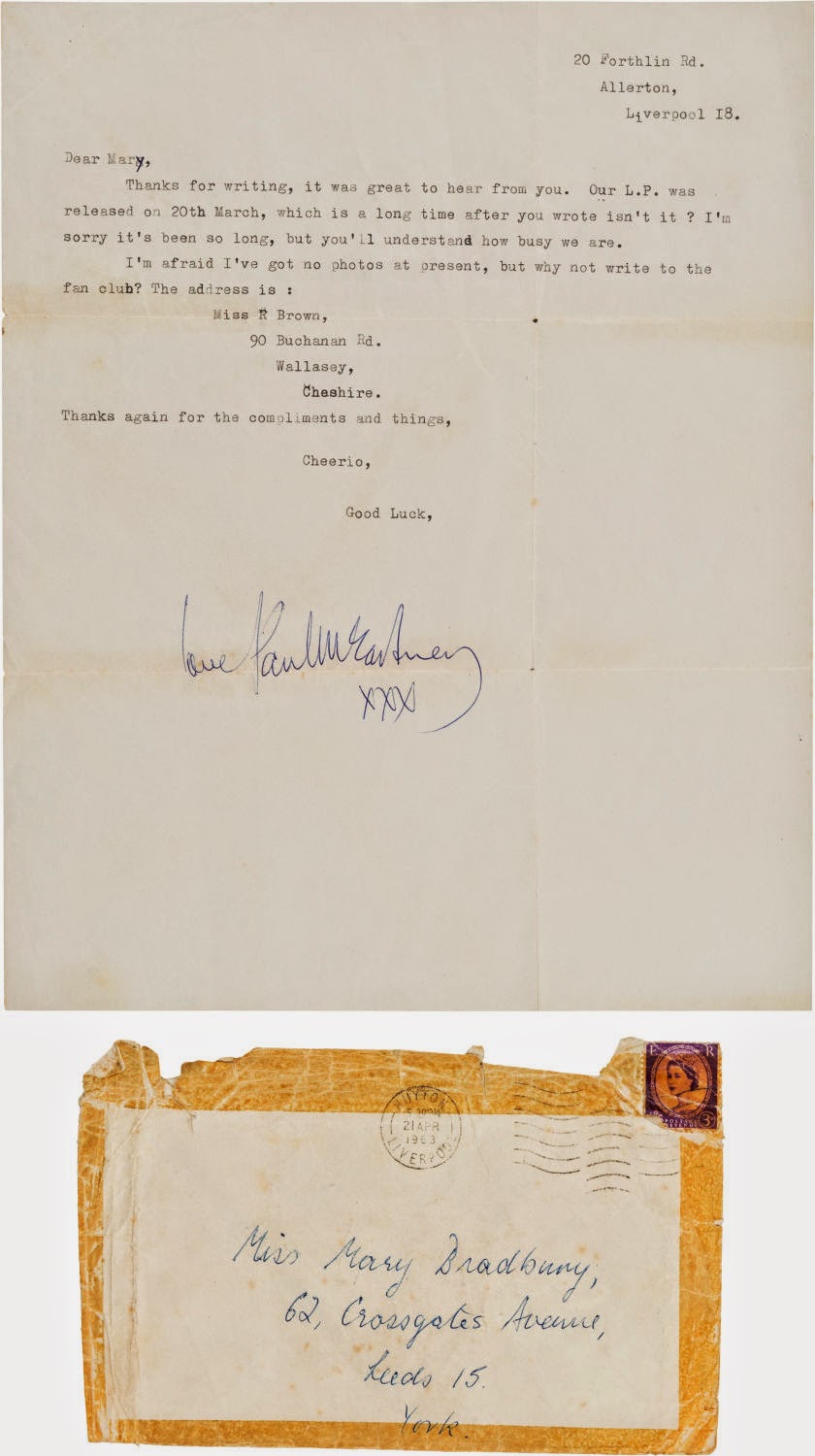 The Glass Onion Beatles Journal Artifact 1963 Paul McCartney letter