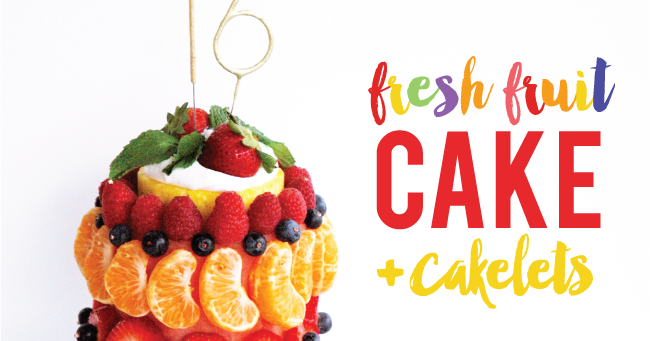 Yellow flower decorated birthday cake with name in 2020 Pen + Paper Flowers: MAKE IT | Fresh Fruit Birthday Cake + mini cakelets