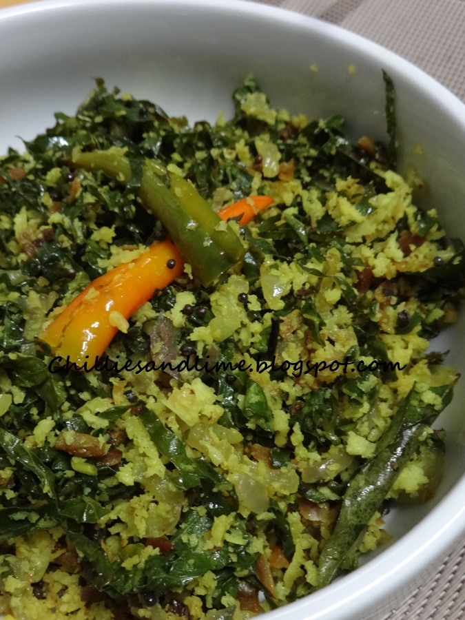 Chillies and Lime Kohlrabi Leaf Mallun ( Roasted Kohlrabi , Sri lankan