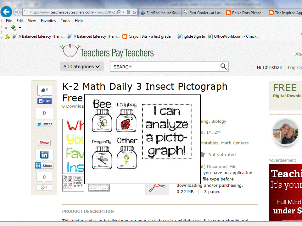 http://www.teacherspayteachers.com/Product/K-2-Math-Daily-3-Insect-Pictograph-Freebie-1507903