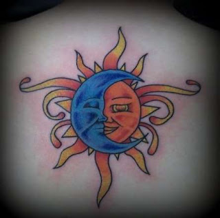 sun and moon tattoo on the back