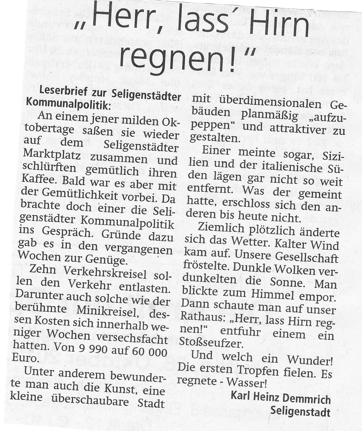 BI "Stoppt die Stadtbildzerstörung" Leserbrief I KW 43 aus der OP "Herr, lass Hirn Regnen"