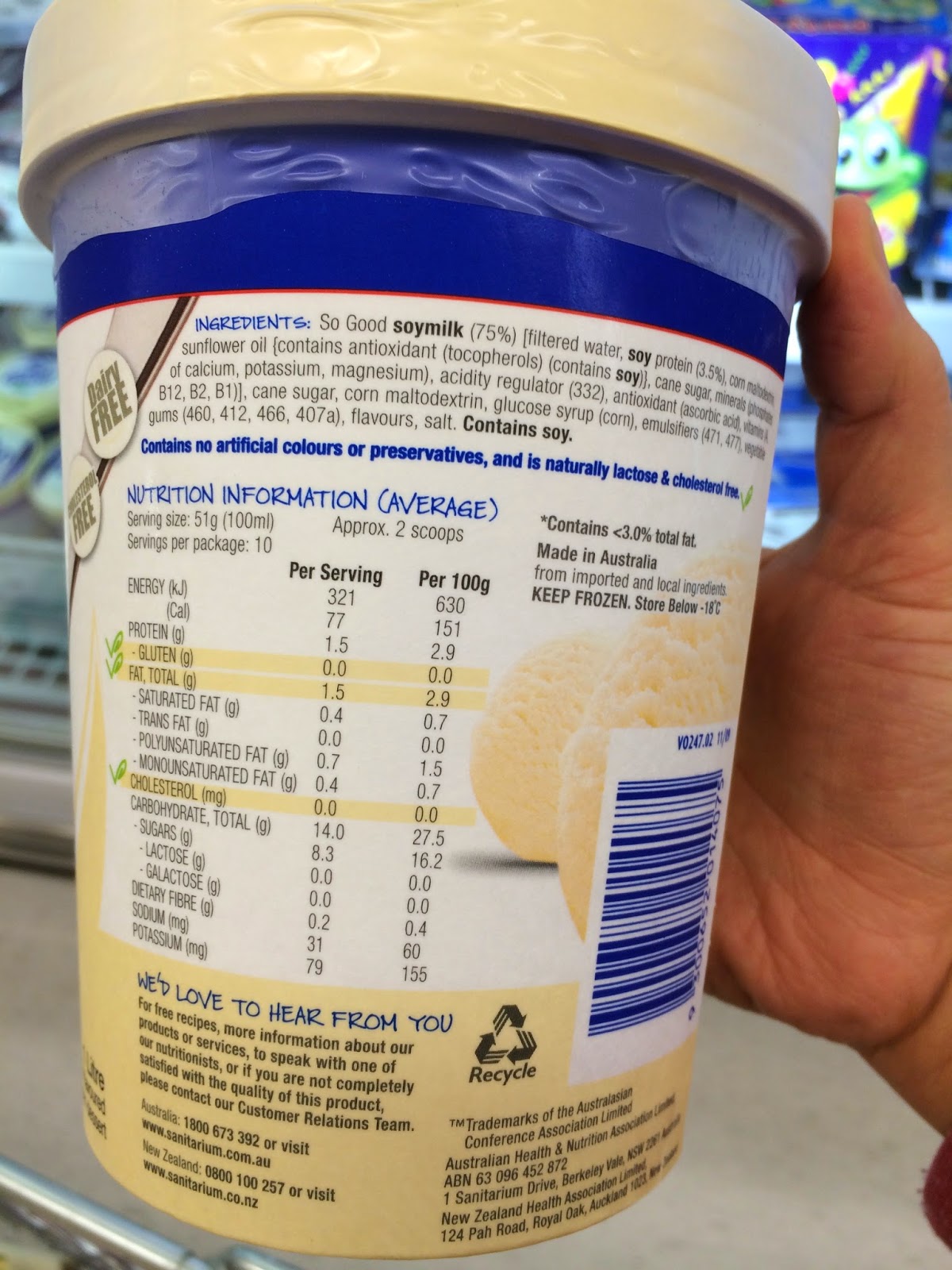 GlutenFree Vegan Food Labels So Good Vanilla Bliss Ice Cream 1L