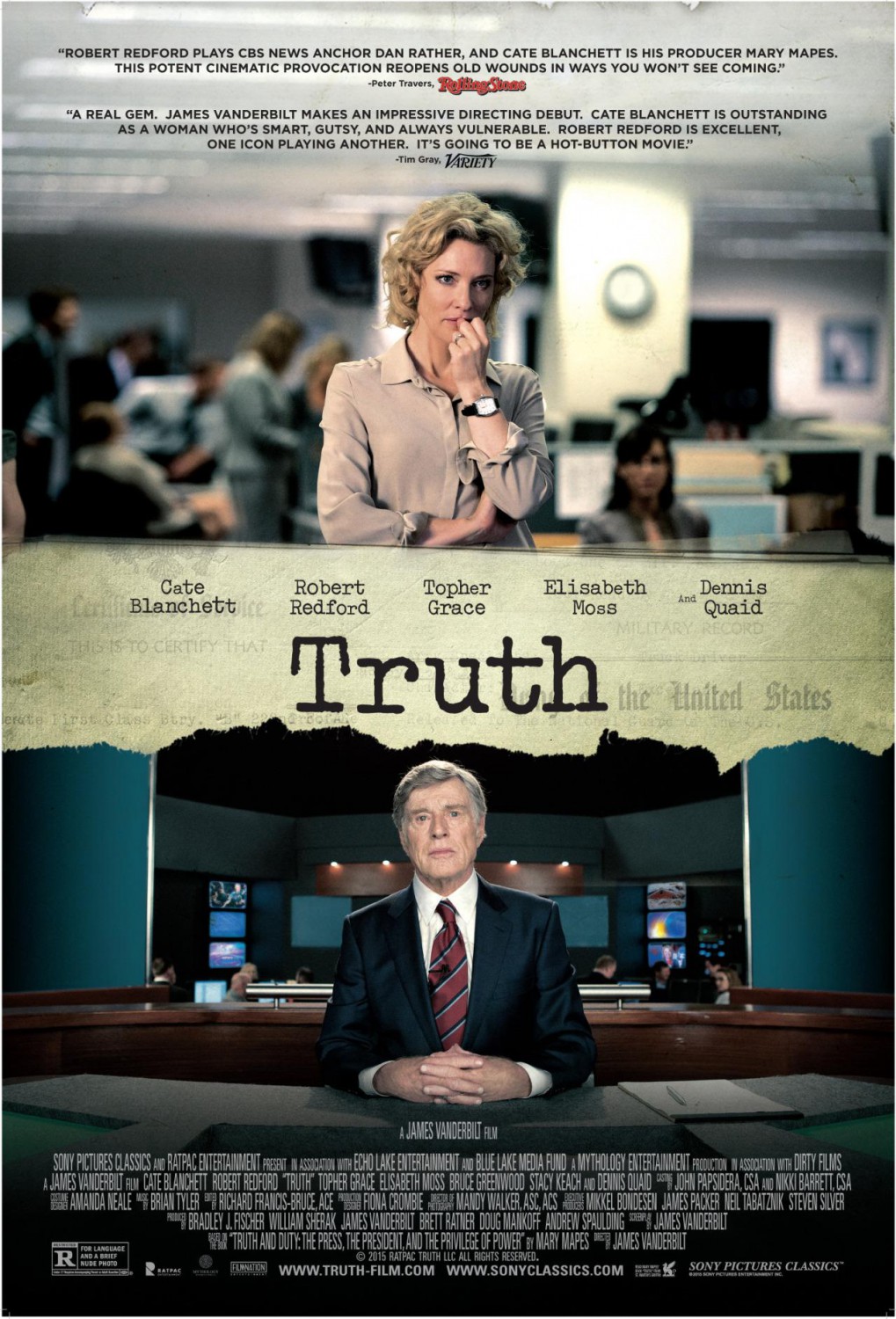 Trailer, Images and Poster for TRUTH Starring Cate Blanchett and Robert