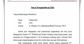 Contoh Surat Pengunduran Diri Terbaru Rasmi L