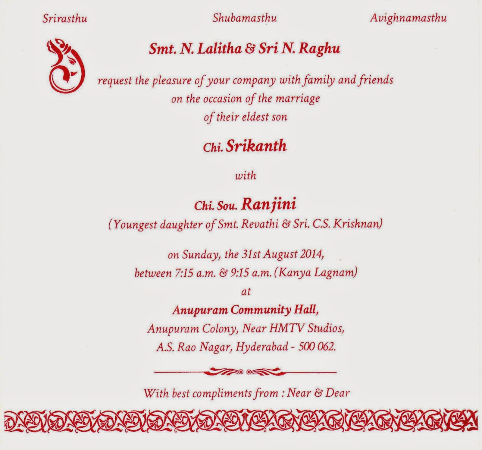 Raghu's column! Invitation to my son’s wedding.