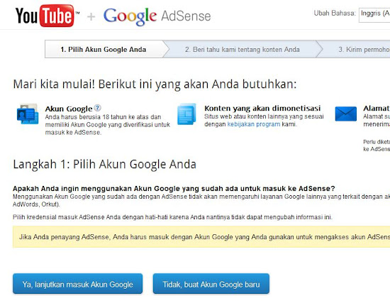 Cara Daftar Google Adsense via Youtube